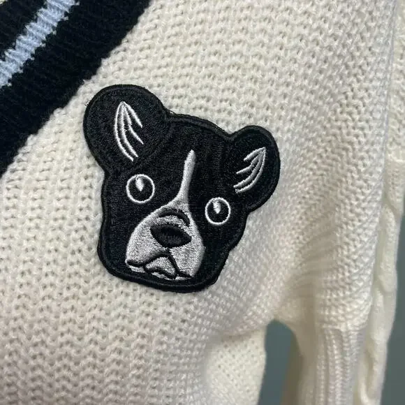 Womens Preppy Cardigan Sweater Size Medium Puppy Love Collegiate Academia - Picture 2 of 7